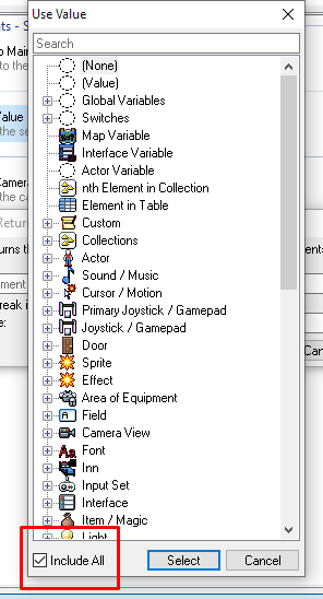 Option to enable Include All by default in UseValue menu